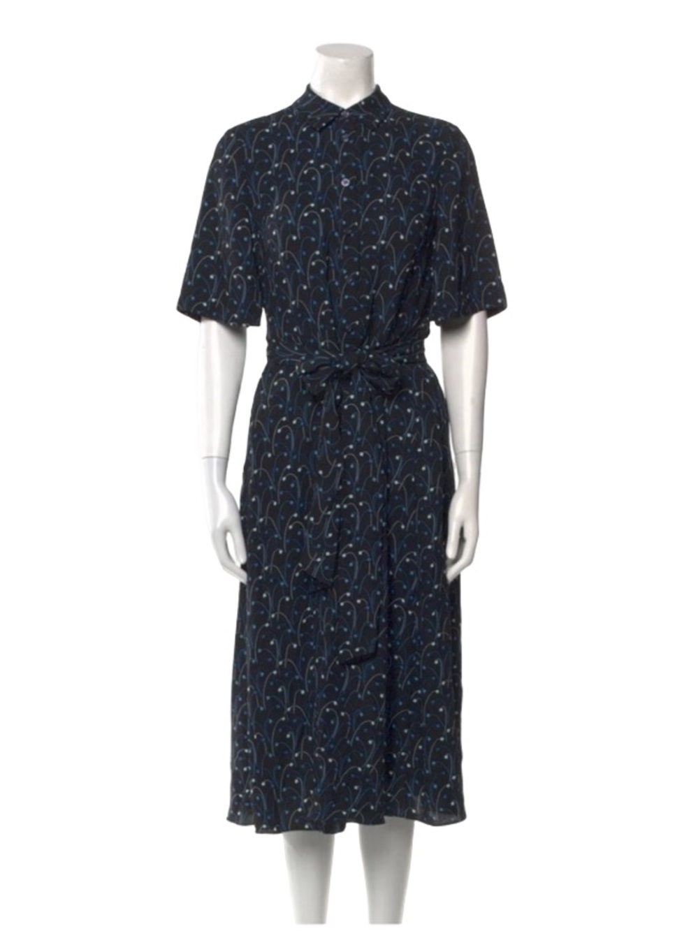 Kate Spade New York Elegant Navy Blue Star pattern Tie Waist Midi Shirt Dress M